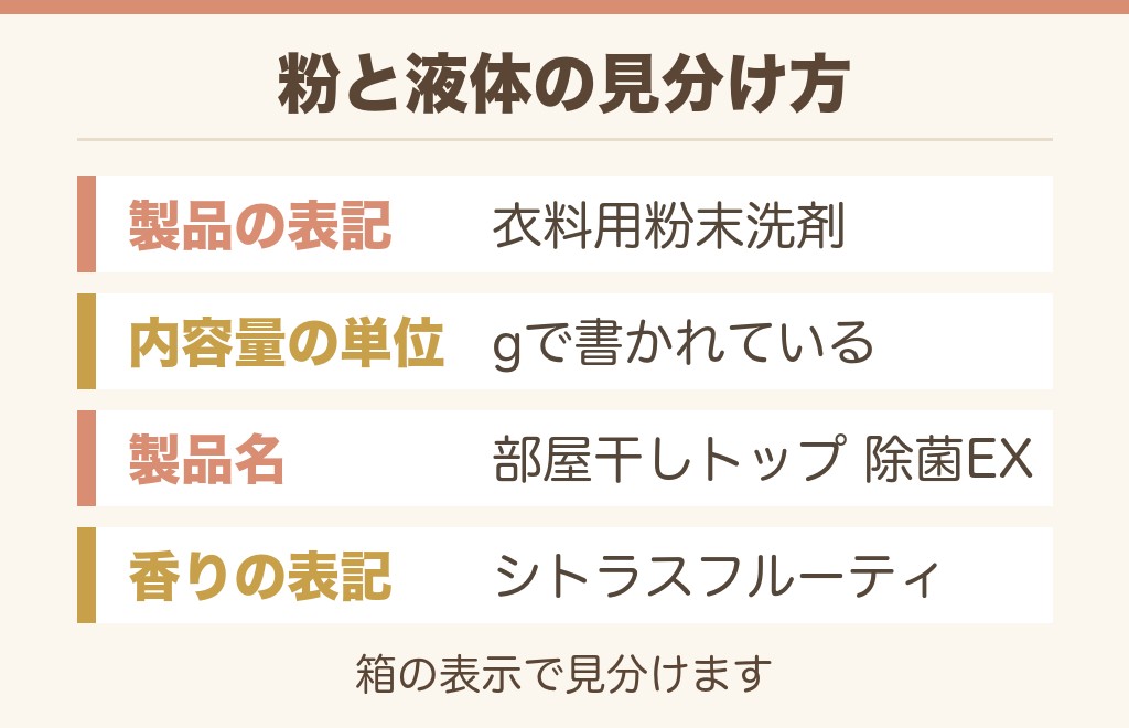 部屋干しトップの粉末と液体タイプは別の商品です